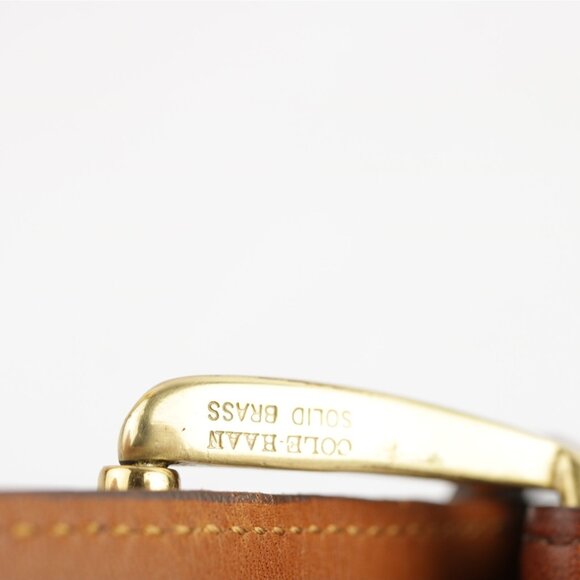 VTG USA Cole Haan Mens Belt Size 42 Brown Leather Tan Inlay Handcrafted Maine - Picture 7 of 16